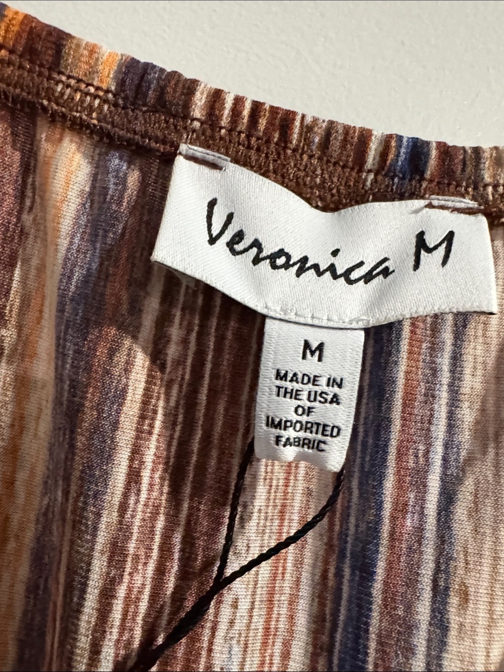NWT Veronica M Brown & Cream Striped Asymmetrical Wrap Dress Size Medium - Picture 4 of 7